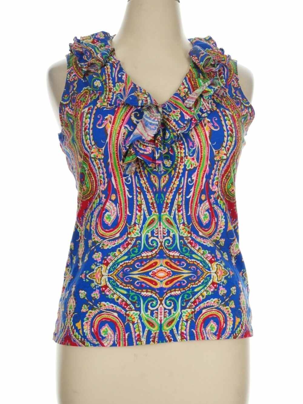 Lauren Ralph Lauren Multicolor Paisley Ruffle V-Neck Top In Size XL